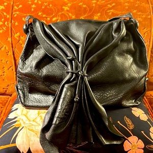 Vintage Carlos Falchi Black Leather Shoulder Bag